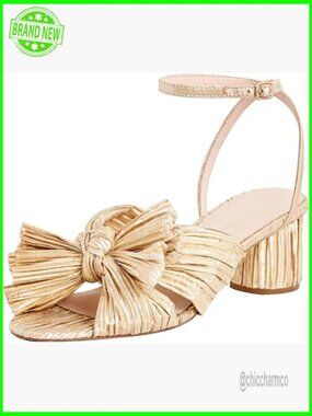 Gold Bow Heels Open Toe Block Heel Sandals Ankle Strap Bride Wedding Shoes Size?